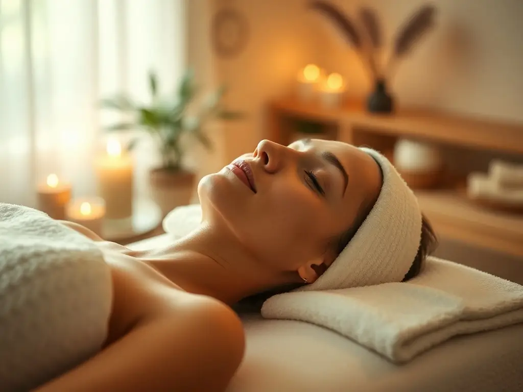 A serene head spa treatment with a client enjoying the experience in a calming environment.
